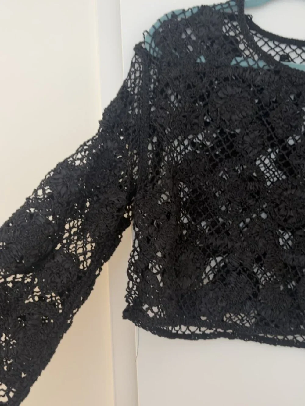 Zara Black Crochet Lace Cropped Top M